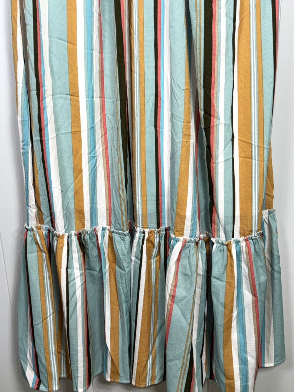 Anthropologie Listicle Multi-Color Striped Halter Maxi V-Neck Ruffle Dress M NEW - Picture 3 of 8